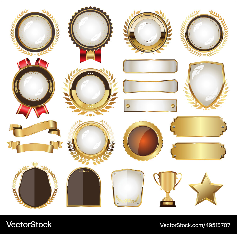 Retro goldene Bänder Schilde Etiketten und Laurels Retro goldene Bänder Schilde Etiketten und Laurels vektorbild