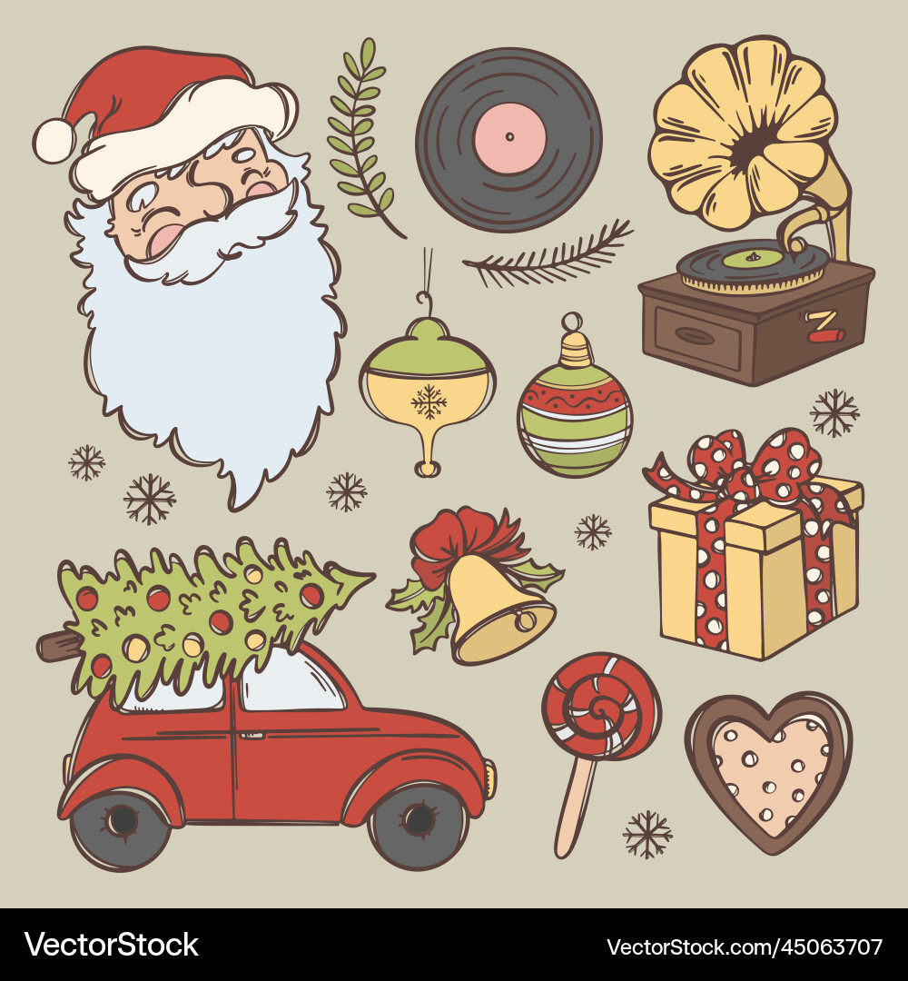 Retro Stimmung santa Weihnachten Skizze Geschenk Auto Retro Stimmung santa Weihnachten Skizze Geschenk Auto vektorbild