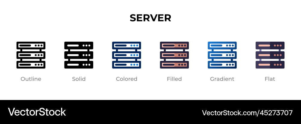 Server icon in different style icons Server icon in different style icons Vector Image