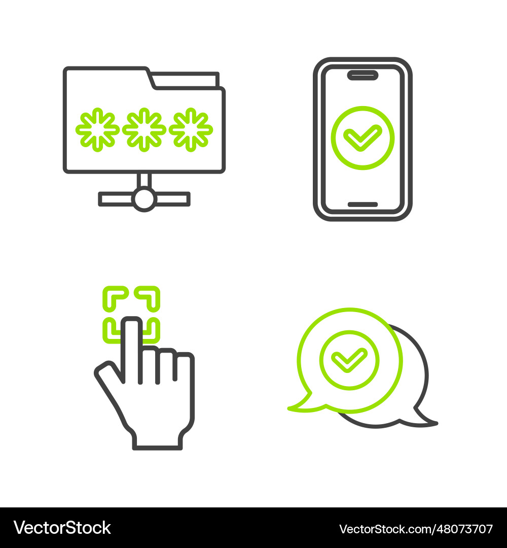 Set line check mark in speech bubble fingerprint Set line check mark in speech bubble fingerprint vector image