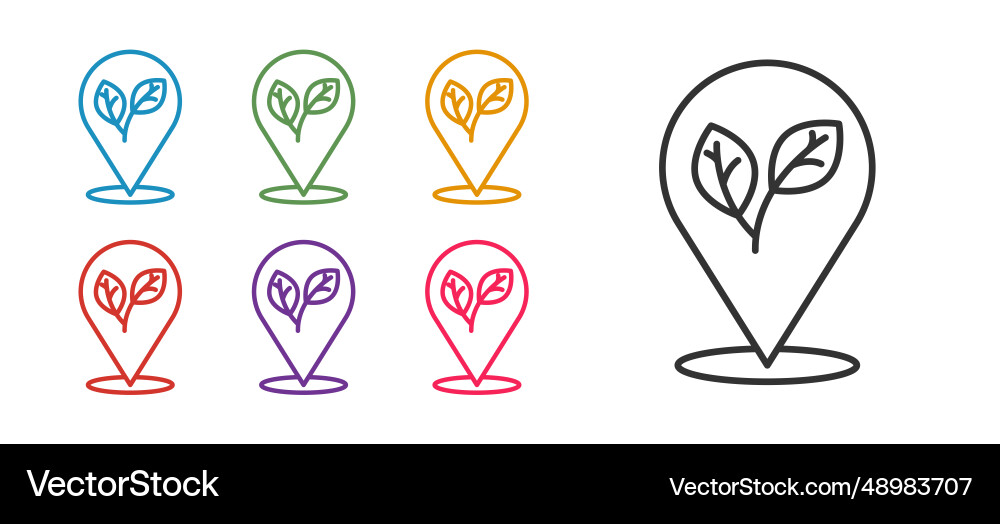 Set line location pin with leaf inside icon Vector Image