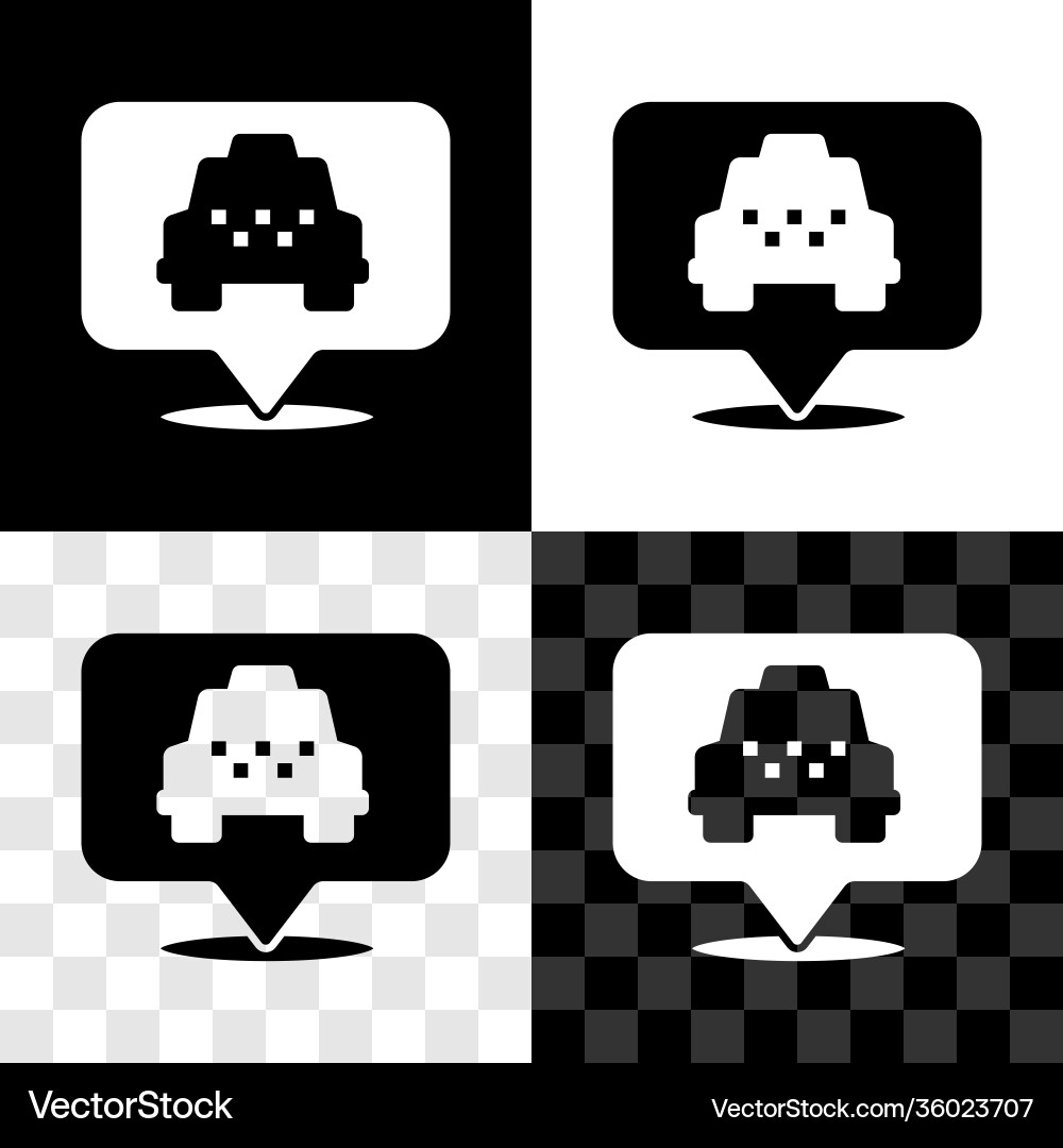 Set map pointer with taxi icon isolated on black vector image