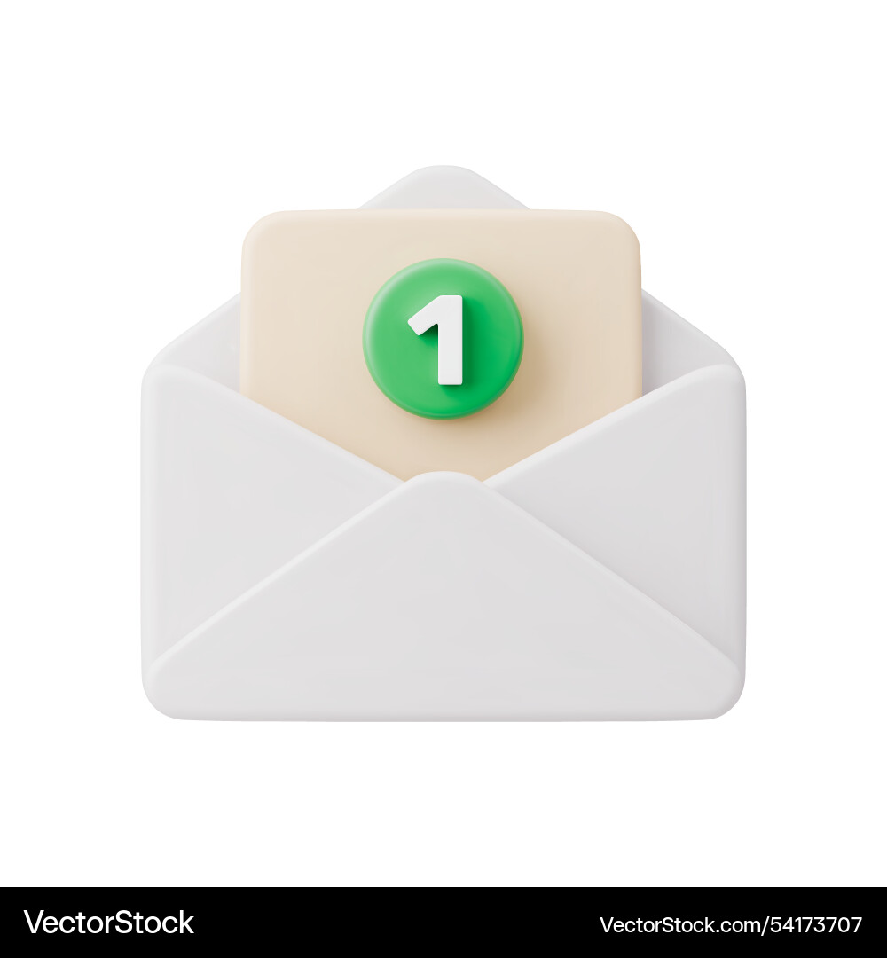 White envelope with paper sheet and number one White envelope with paper sheet and number one vector image