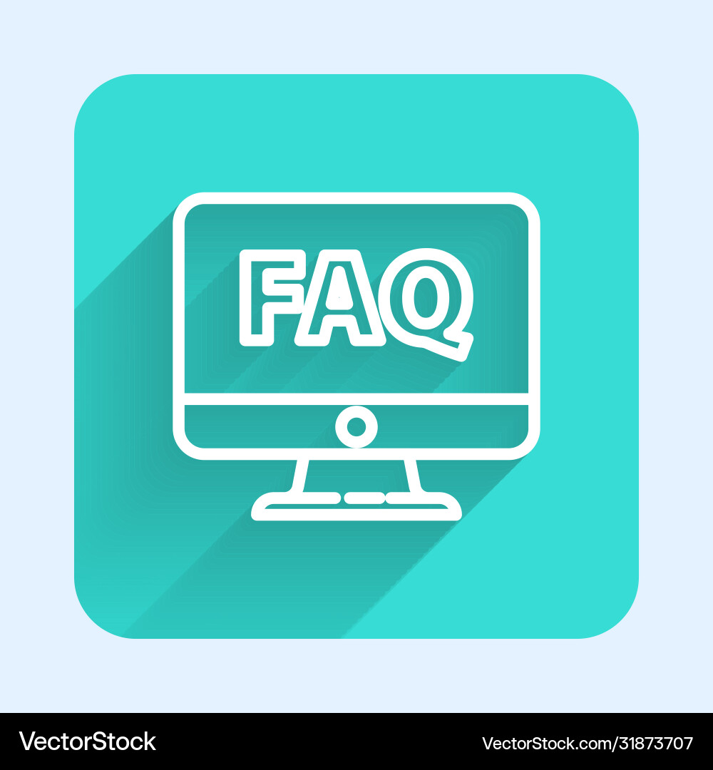 White line computer monitor and faq icon isolated vector image