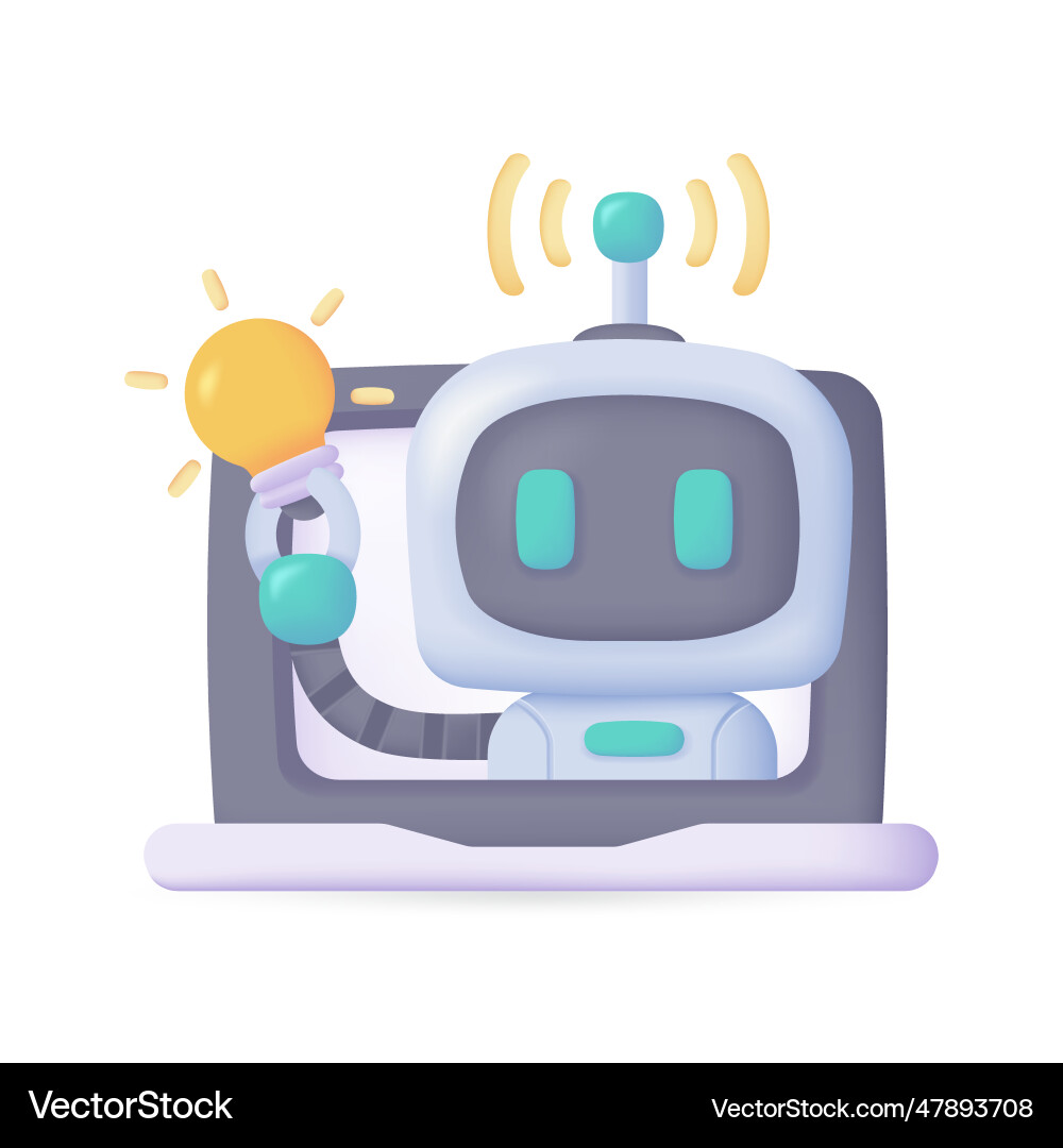 3d smart robot on computer to assist in human 3d smart robot on computer to assist in human vector image