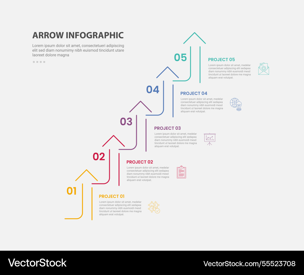 Arrow base infographic outline style with 5 point Arrow base infographic outline style with 5 point vector image
