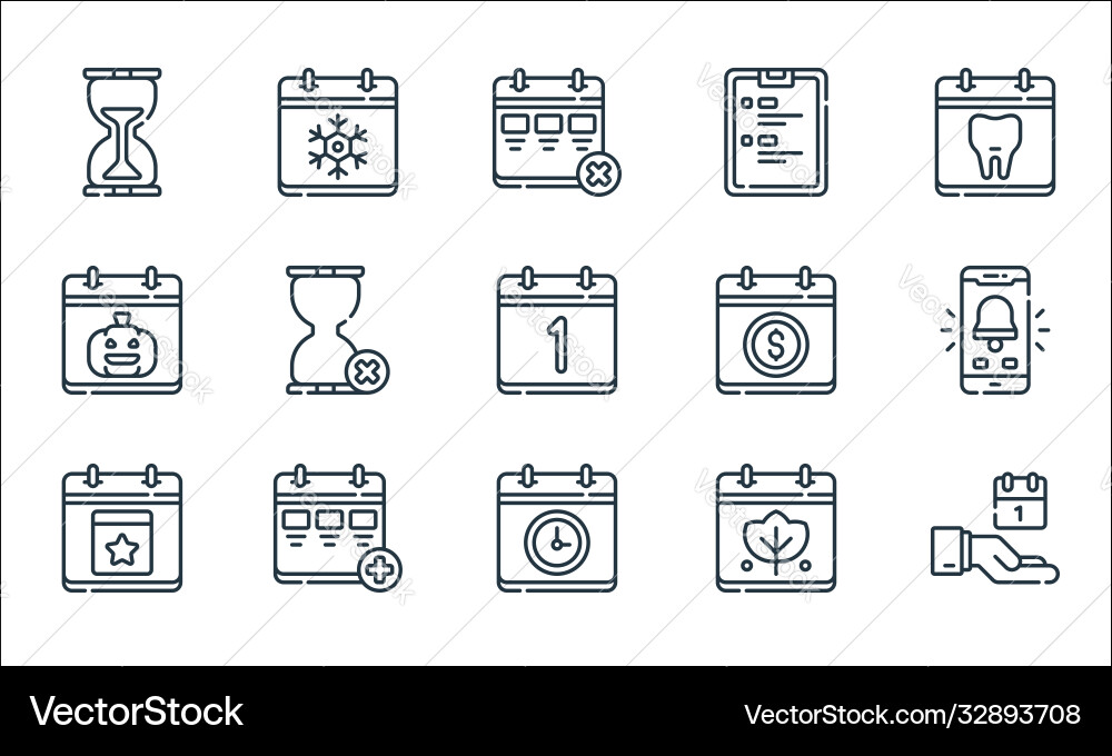 Calendar and date line icons linear set quality Calendar and date line icons linear set quality vector image