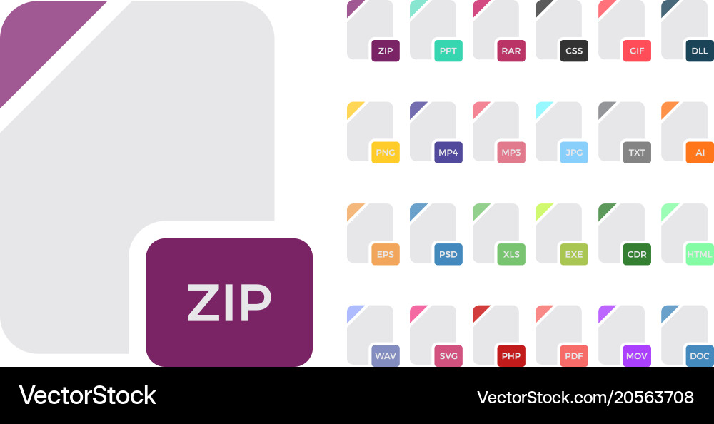 Flat file format icons audio video image vector image