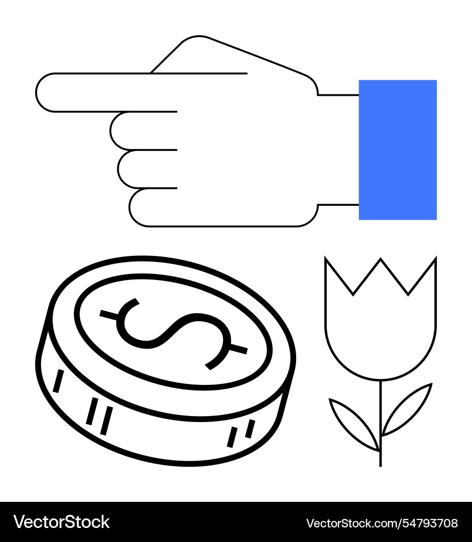 Hand pointing dollar coin tulip visual concepts Vector Image