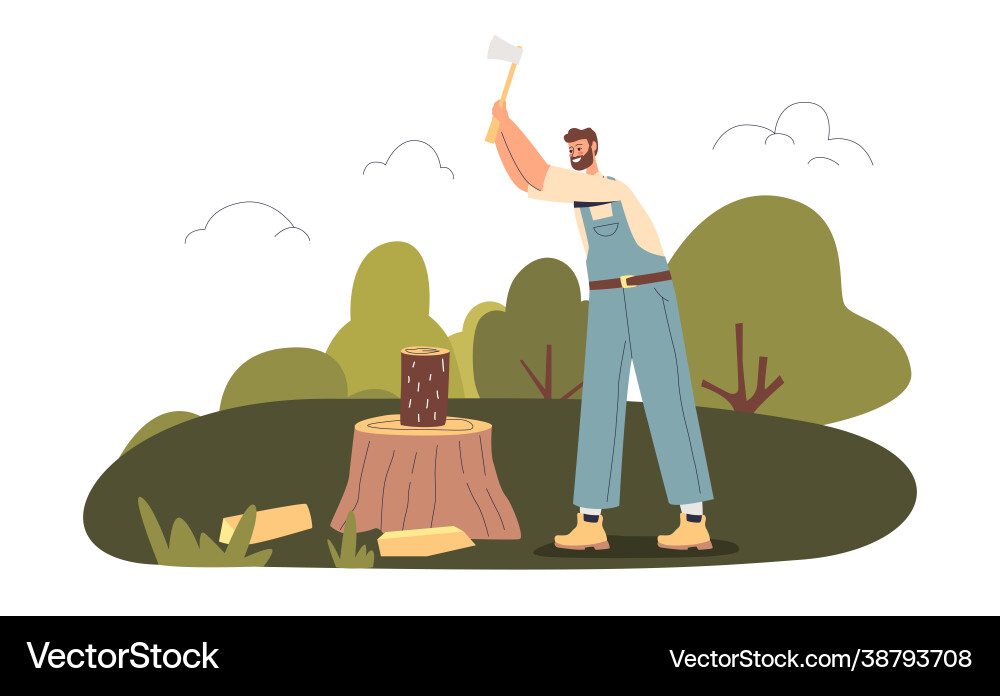 Man häckselt Holz für Outdoor Picknick im Park Man häckselt Holz für Outdoor Picknick im Park vektorbild