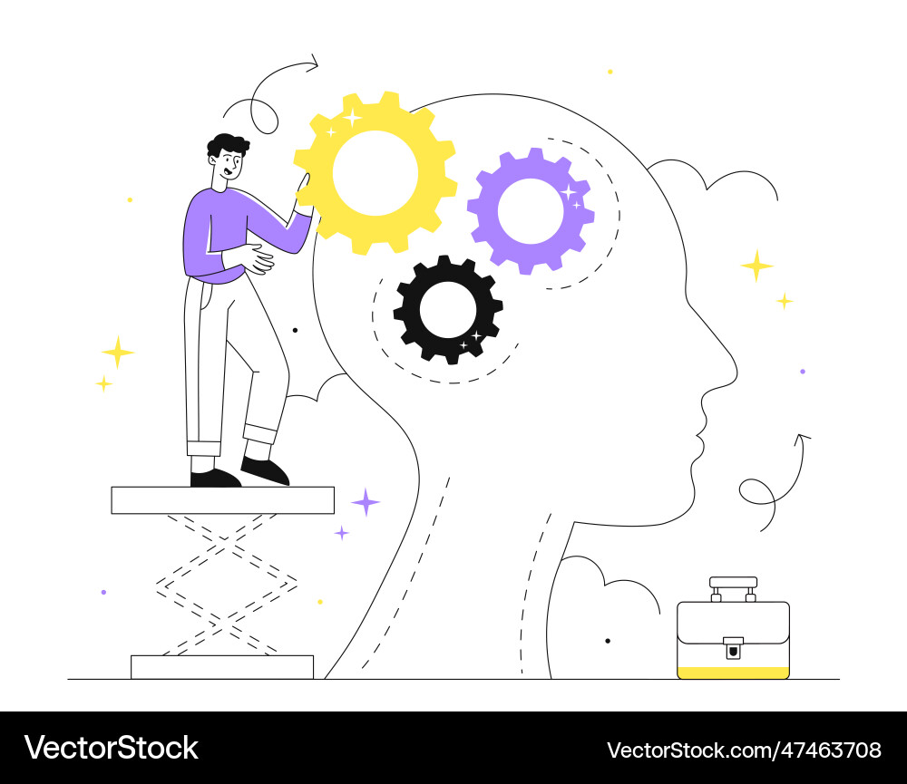 Mechanics in tiny person line concept Mechanics in tiny person line concept vector image