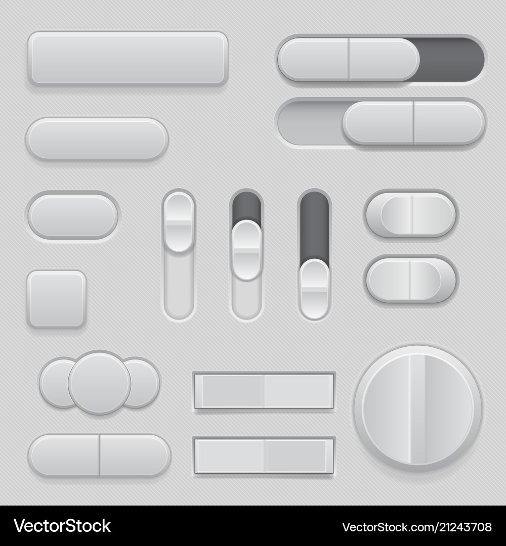 Modern Gray UI Buttons and Sliders vector image