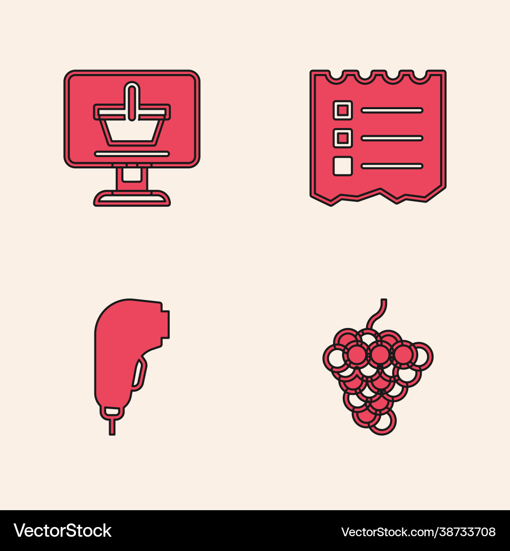 Set grape fruit shopping cart on computer list Set grape fruit shopping cart on computer list vector image