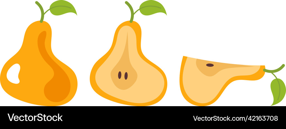Whole and slice pear simple set design element Whole and slice pear simple set design element vector image