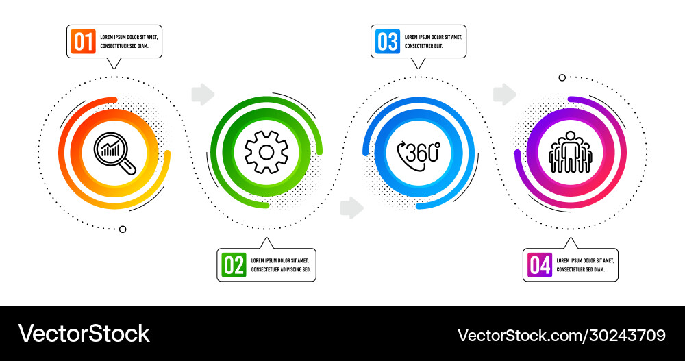 360 degree data analysis and group icons set 360 degree data analysis and group icons set vector image