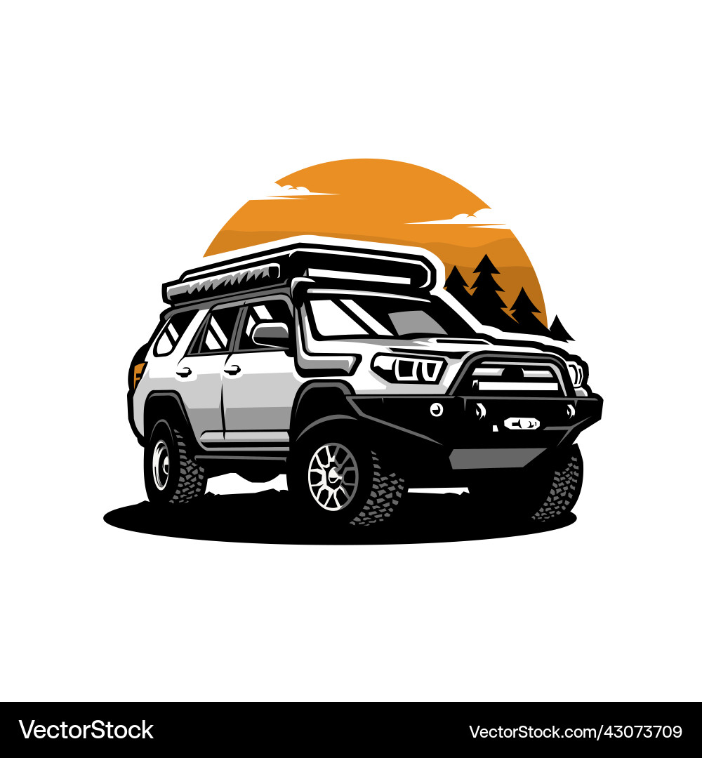 Adventure overland suv in outdoor scenery Adventure overland suv in outdoor scenery vector image