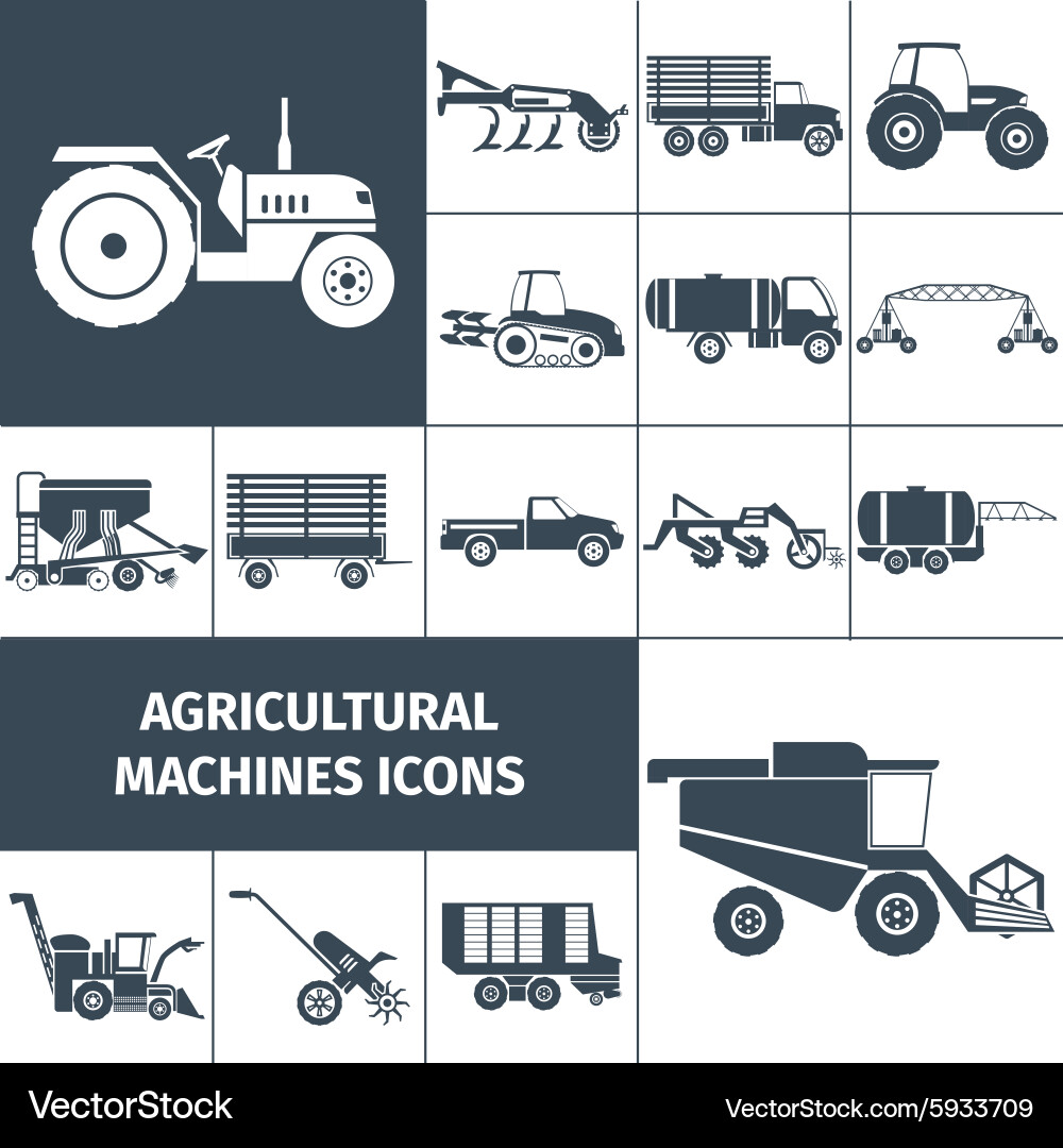 Agricultural Machinery Icon Set Vector Image