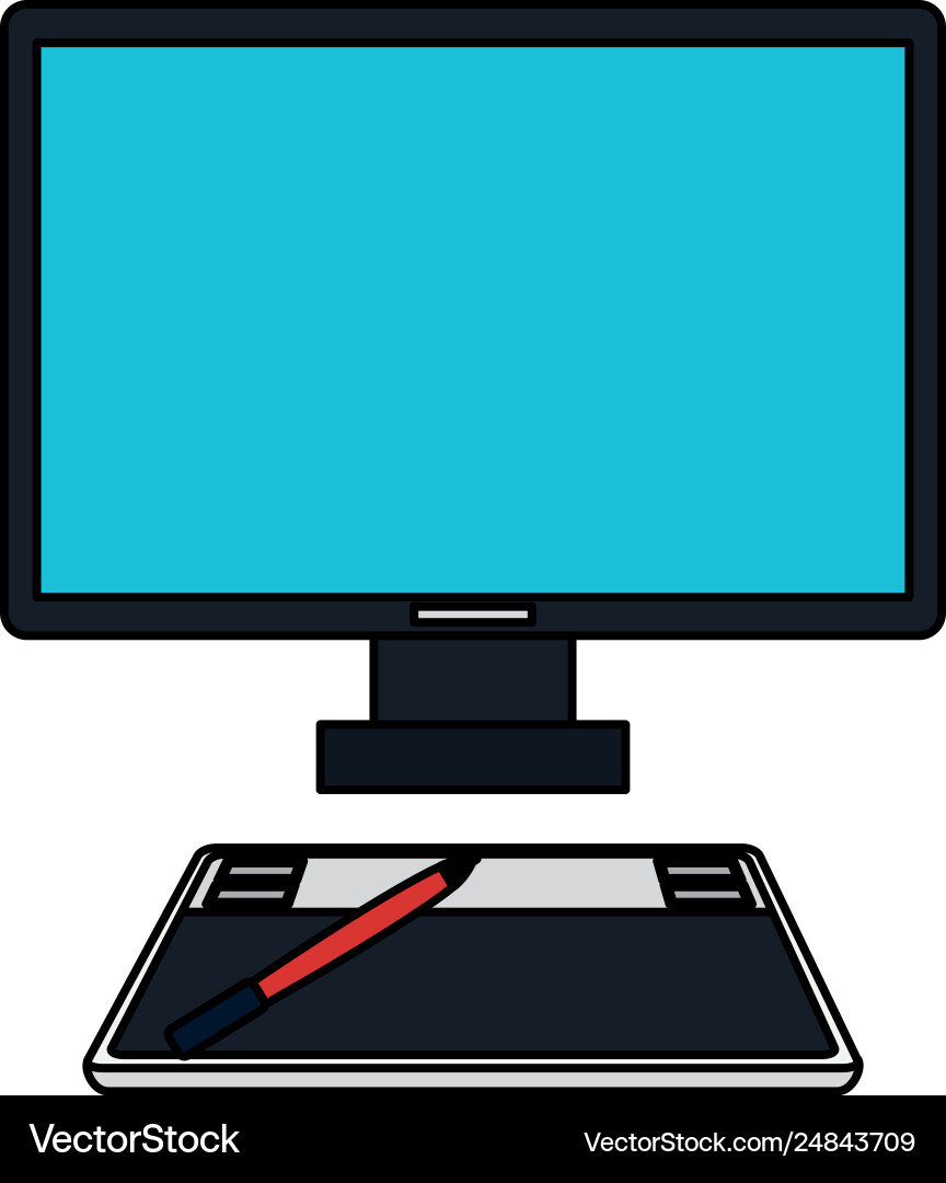 Computer desktop with drawing board Computer desktop with drawing board vector image