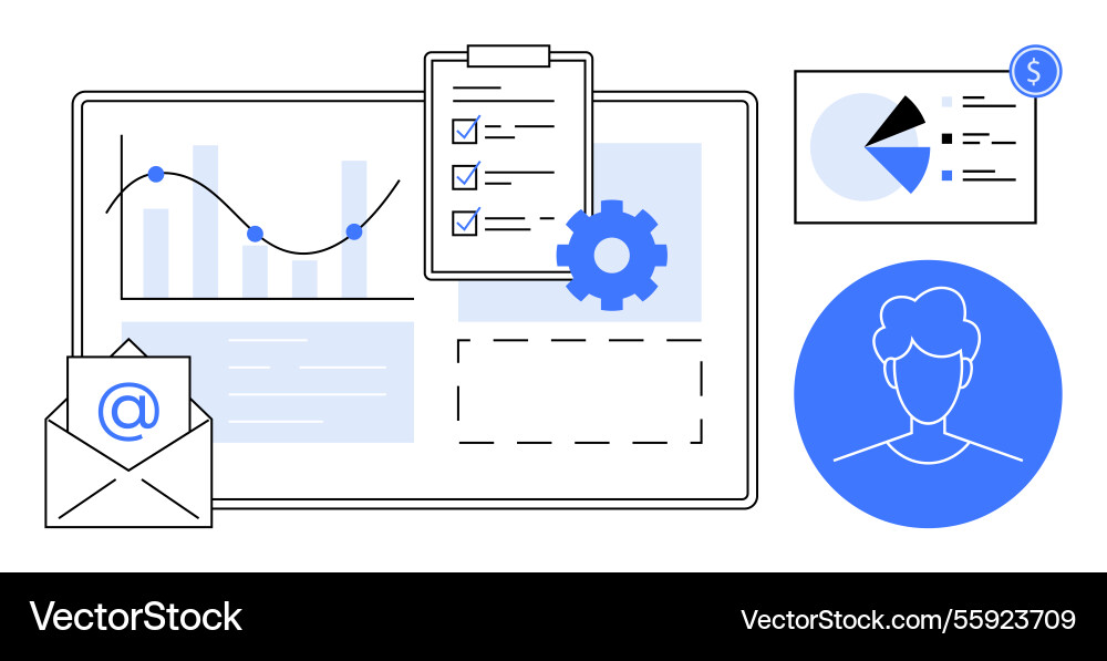 Data analysis and workflow management with charts Data analysis and workflow management with charts vector image