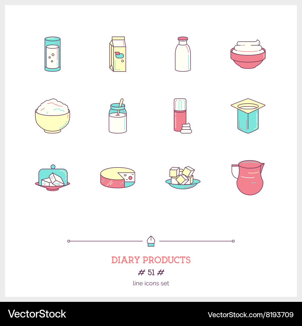 Diary products line icons set vector image