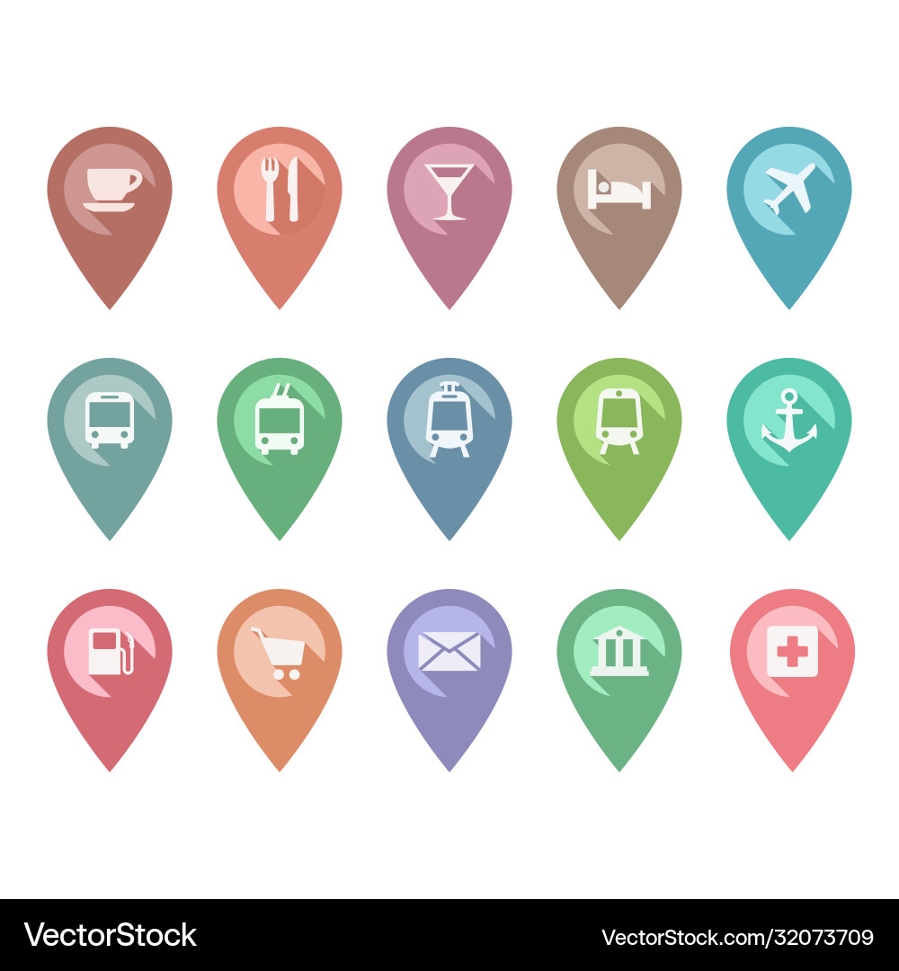 Location pin pointer set with cafe vector image