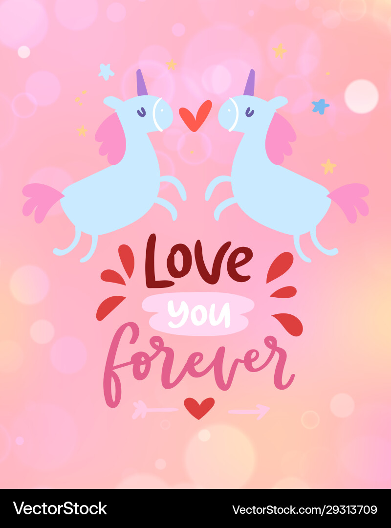 Love card with cute unicorns and you forever Love card with cute unicorns and you forever vector image