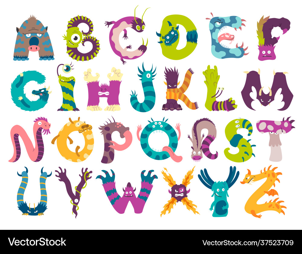 Monster Alphabet von a bis z Buchstaben englisch Monster Alphabet von a bis z Buchstaben englisch vektorbild