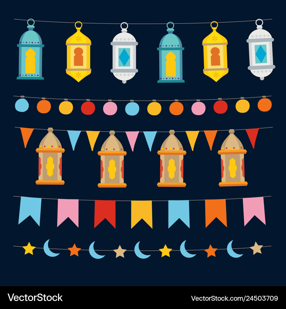 Ramadan Kareem Decorations - Strings & Garlands Vector Image