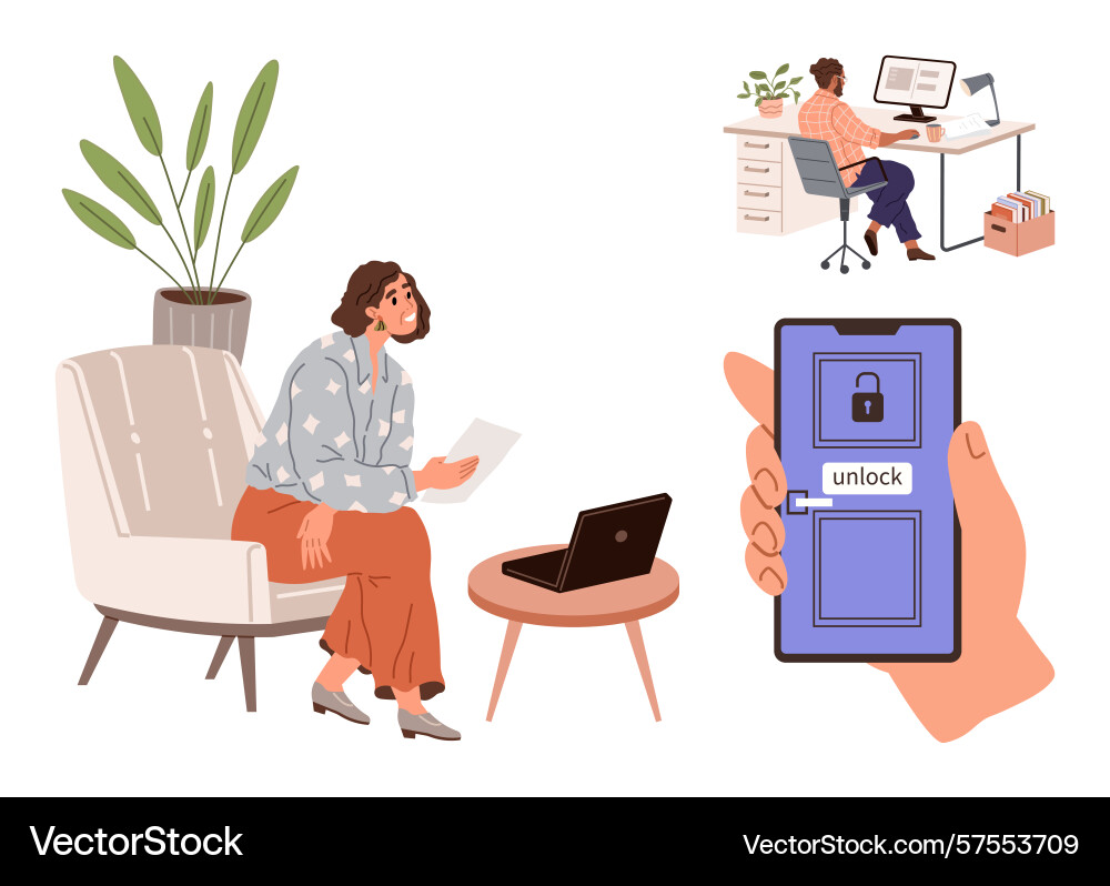 Remote work concept with secure smartphone access vector image