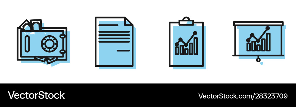 Set line clipboard with graph chart safe Set line clipboard with graph chart safe vector image