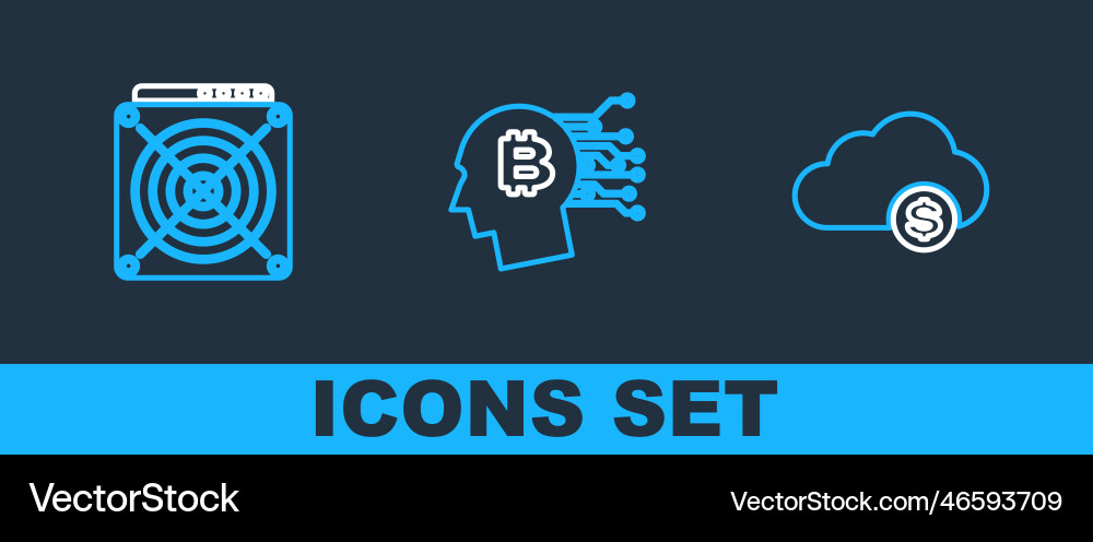 Set line cryptocurrency cloud mining asic miner vector image