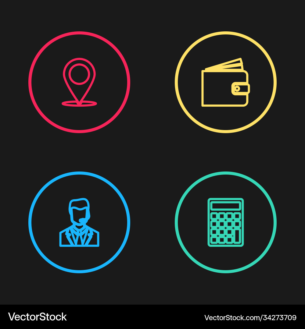 Set line man with a headset calculator wallet Vector Image