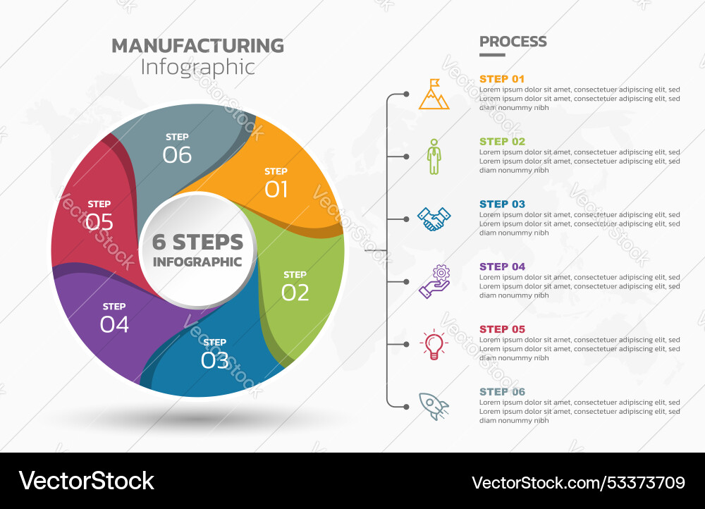 Visual data presentation cycle diagram with 6 Visual data presentation cycle diagram with 6 vector image