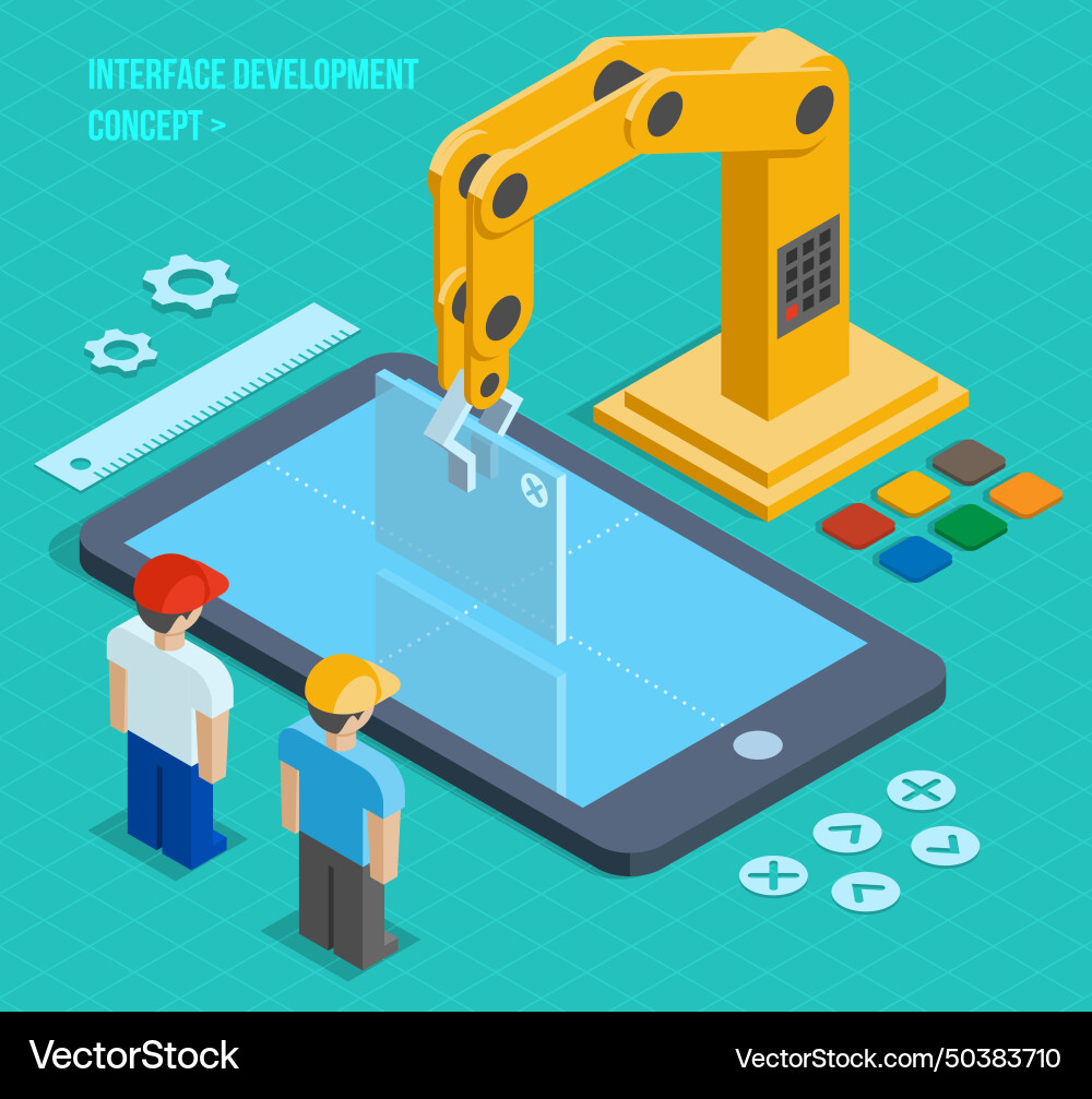 3d isometric user interface development concept 3d isometric user interface development concept vector image