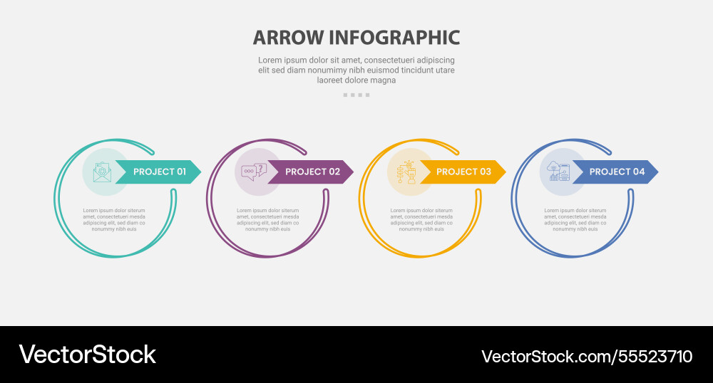 Arrow base infographic outline style with 4 point Arrow base infographic outline style with 4 point vector image