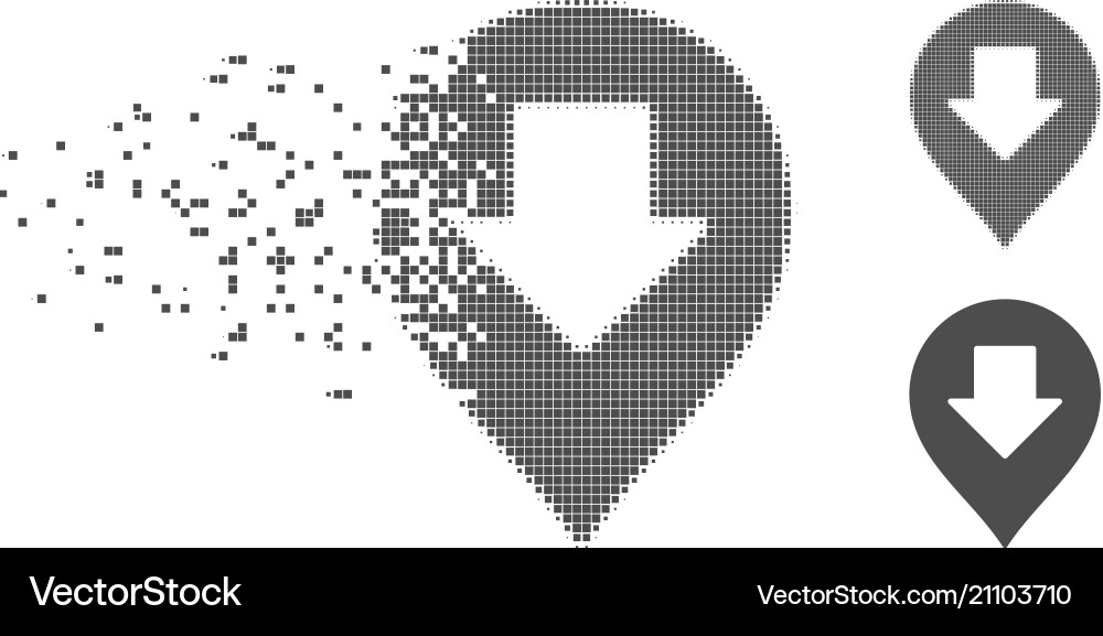 Broken pixel halftone down arrow marker icon Broken pixel halftone down arrow marker icon vector image