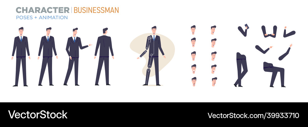 Businessman character for animation creation set Businessman character for animation creation set vector image