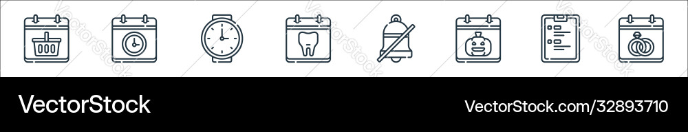 Calendar and date line icons linear set quality Calendar and date line icons linear set quality vector image