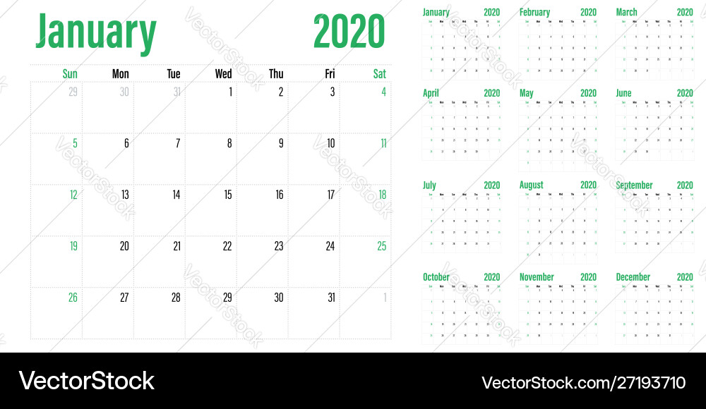 Calendar planner 2020 template Calendar planner 2020 template vector image