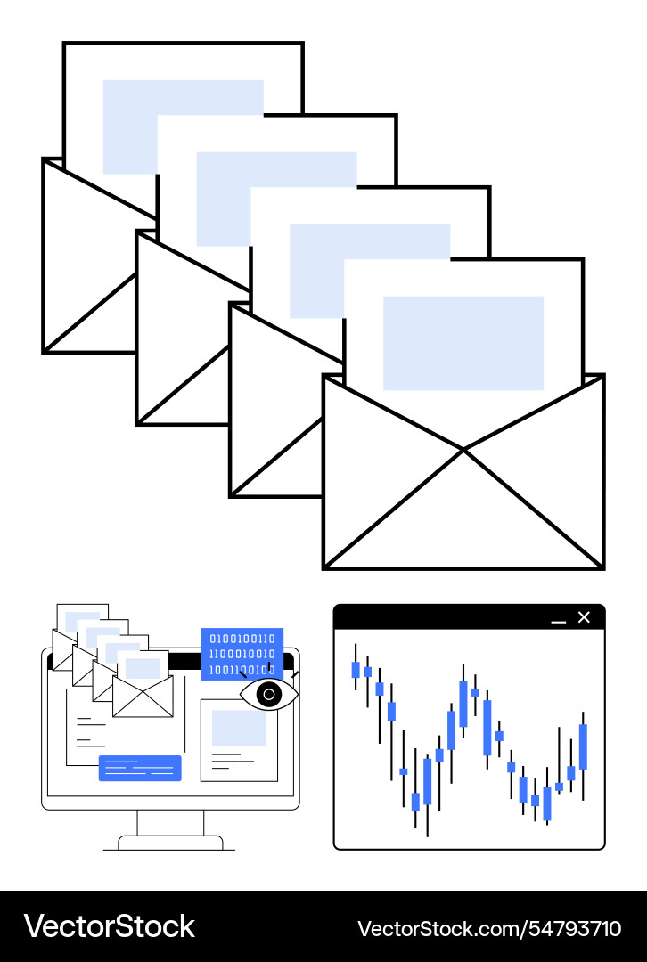 Email automation concept with multiple envelopes Email automation concept with multiple envelopes vector image