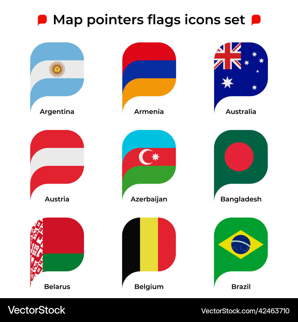 Landkarte Zeiger-Flags-Symbole setzen Flaggen-Symbol in einfachen Vektorbild
