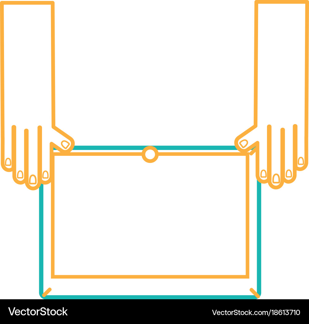 Line hands with screen tablet technology object Vector Image