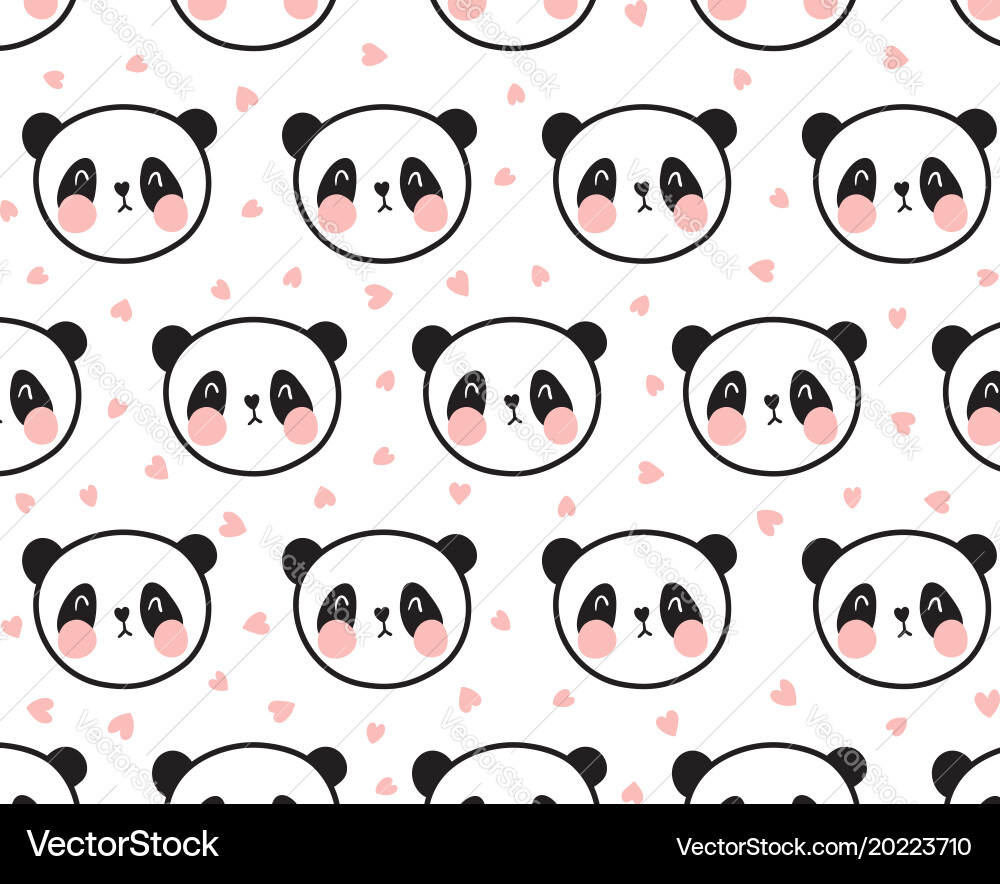 Panda pattern with hearts vector image