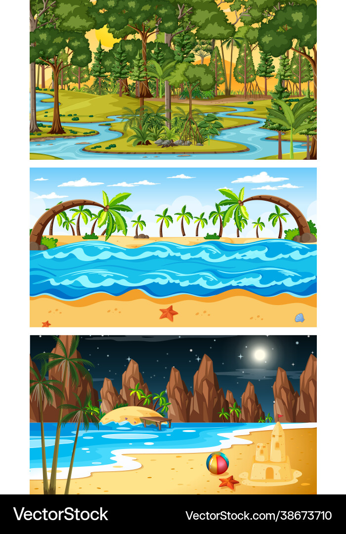 Set different types forest horizontal scenes Set different types forest horizontal scenes vector image