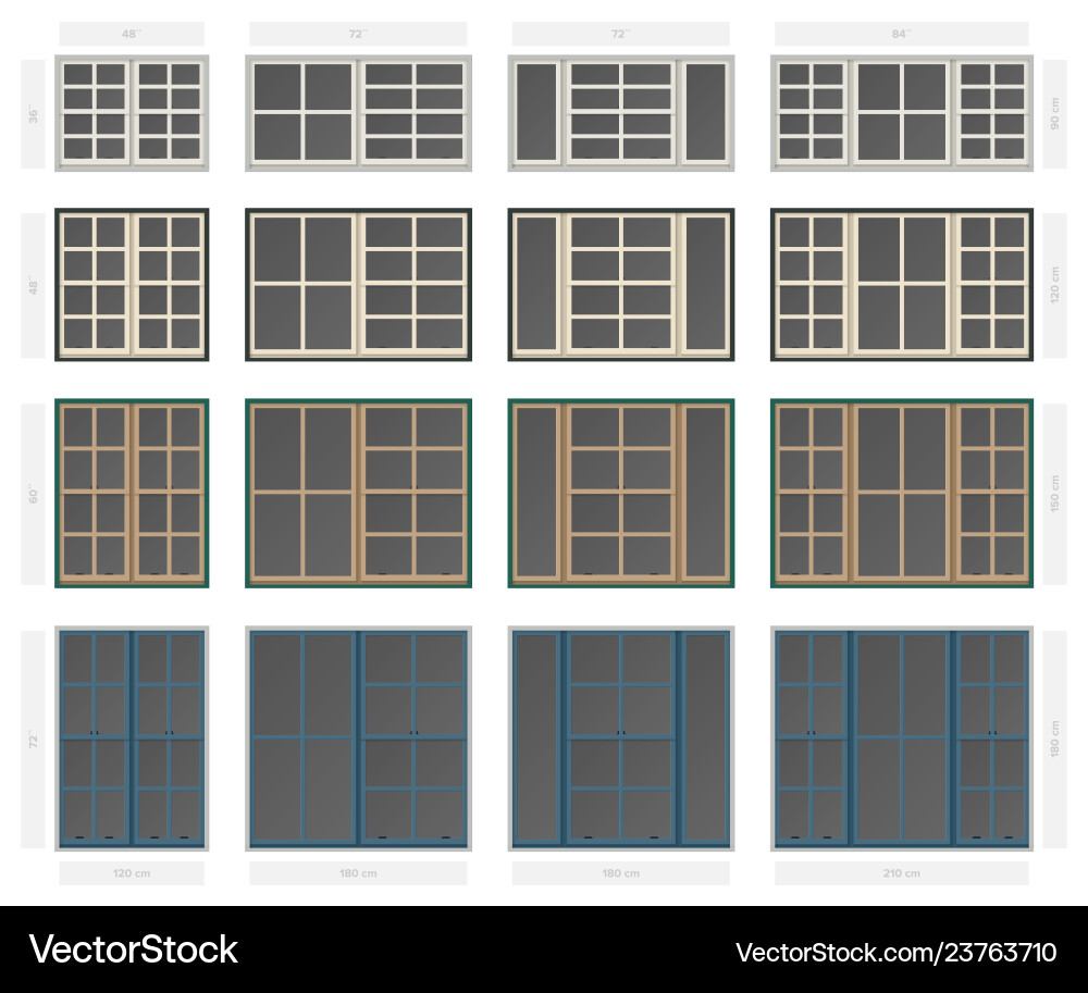 Single hung four section composite window set Single hung four section composite window set Vector Image