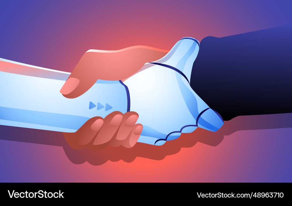 Strong connection between a human and robot Strong connection between a human and robot vector image