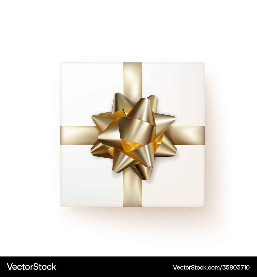 White gift box with golden silk bow in realistic White gift box with golden silk bow in realistic vector image