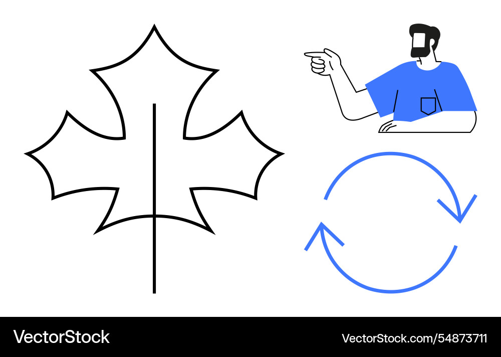 Abstract leaf outline man pointing and circular Abstract leaf outline man pointing and circular vector image