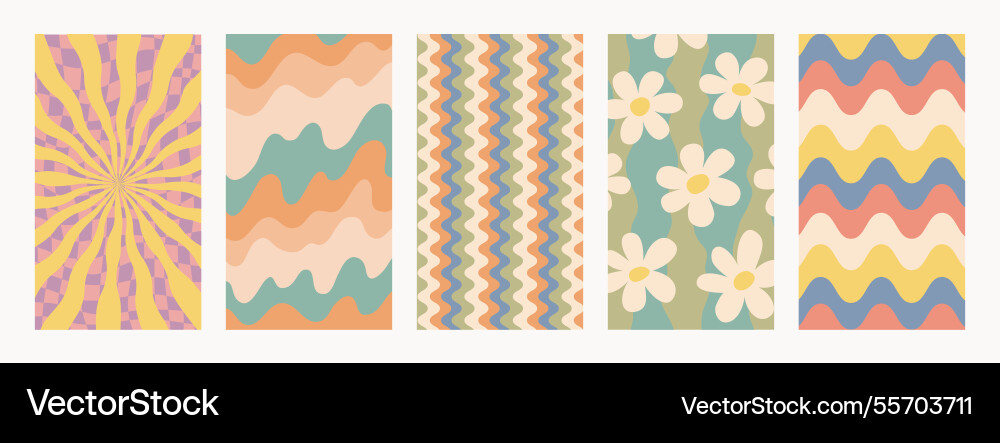 Abstract psychedelic retro pattern set groovy Abstract psychedelic retro pattern set groovy vector image