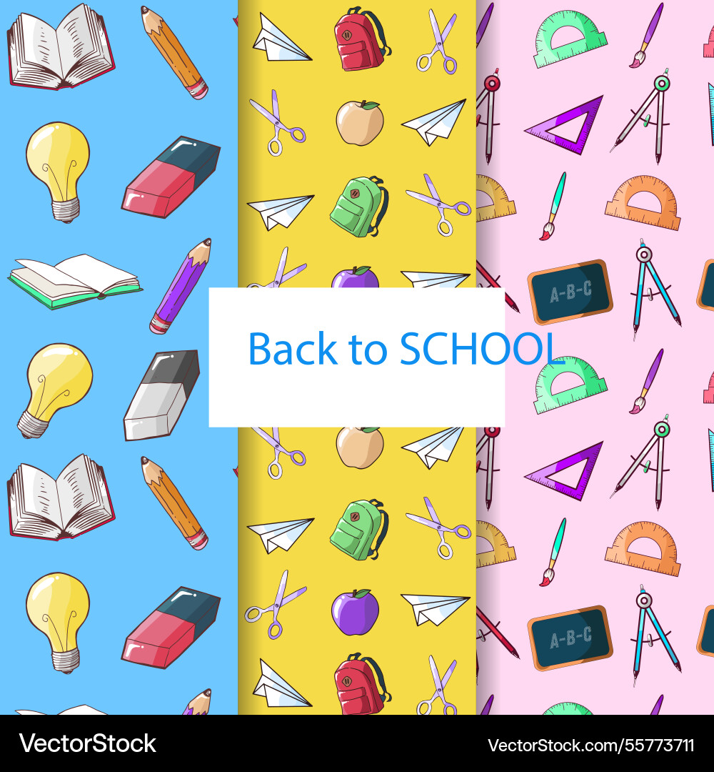 Back to school patterns collection with elements Vector Image